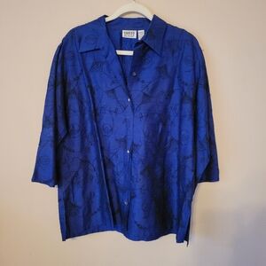 Vintage Chicos Size 3 Silk Embroided Floral Button Down Top Multicolor